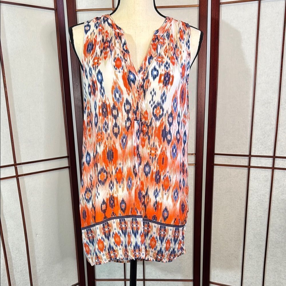 BLUE Saks Fifth Avenue Colorful Sleeveless Ikat Print Blouse